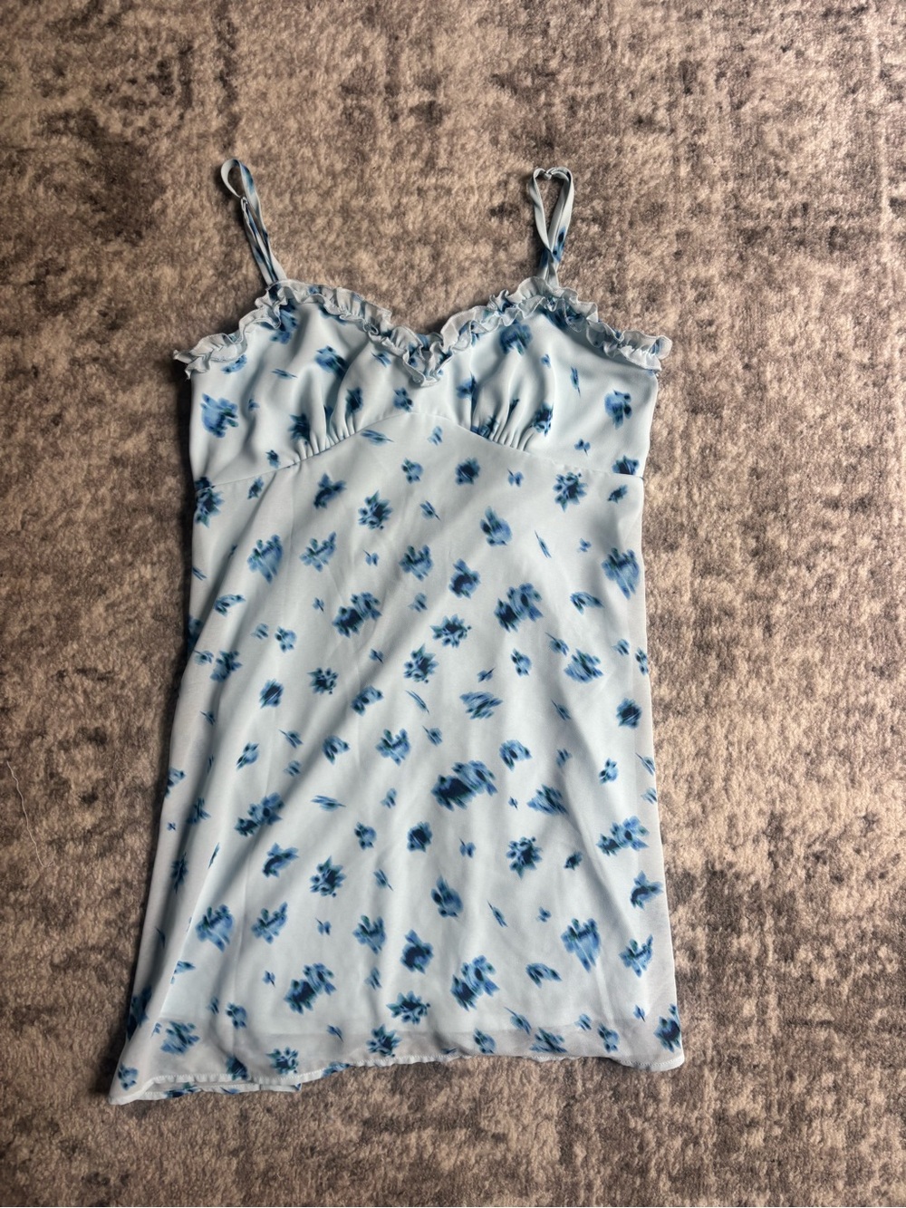 wild fable Light Blue Floral Slip Dress with Ruffle Trim